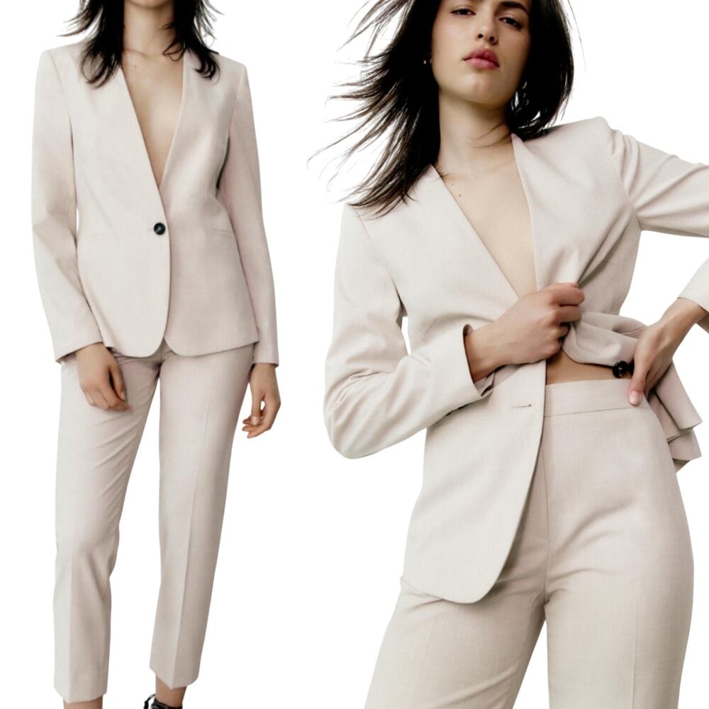 Zara Basic Blazer Single Button Collarless Woven … - image 1